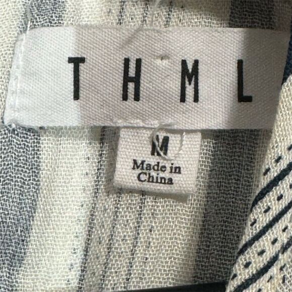 THML Embroidered Striped Peplum Top Medium Blue White Boho Festival Tassel - Picture 4 of 8